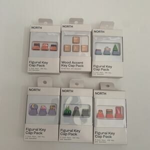 North Lot Of 6 Mechanical Keyboard Assoreted Caps Sets Figural key + wood Accent